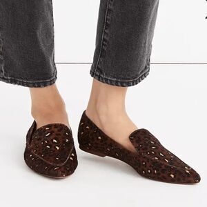 Madewell Frances Skimmer in Painted Leopard Calf Hair Loafers Brown Size 7